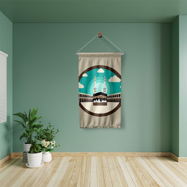 Kabe İllüstrasyon Tasarımlı İslami Duvar Flaması Kumaş Baskı 10751