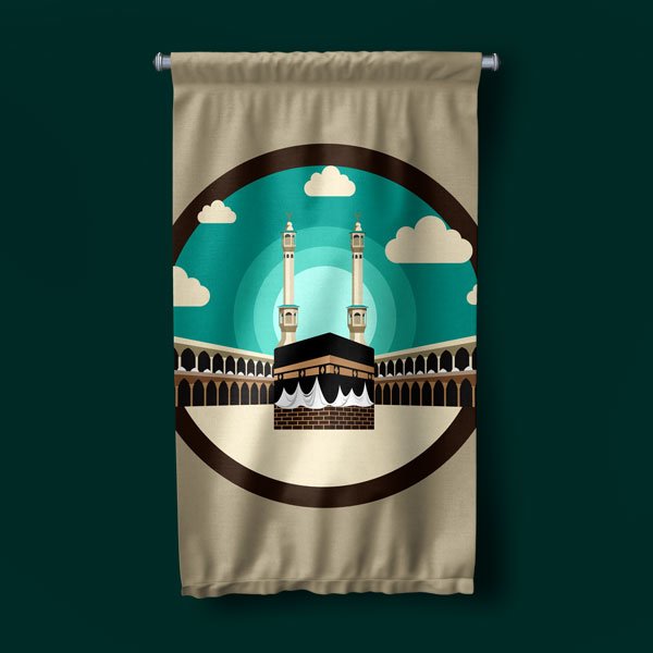 Kabe İllüstrasyon Tasarımlı İslami Duvar Flaması Kumaş Baskı 10751