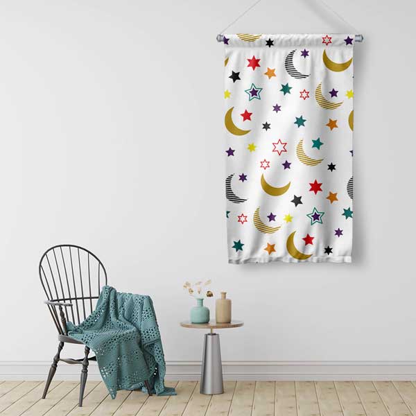 Ay ve Yıldız Desenli Duvar Flaması 10656