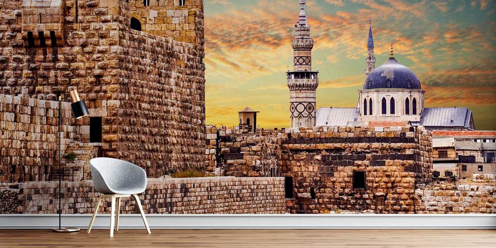 Tarihi Taş Duvarlar ve Cami Manzarası Duvar Kağıdı 10433