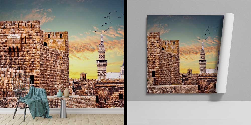 Tarihi Taş Duvarlar ve Cami Manzarası Duvar Kağıdı 10433