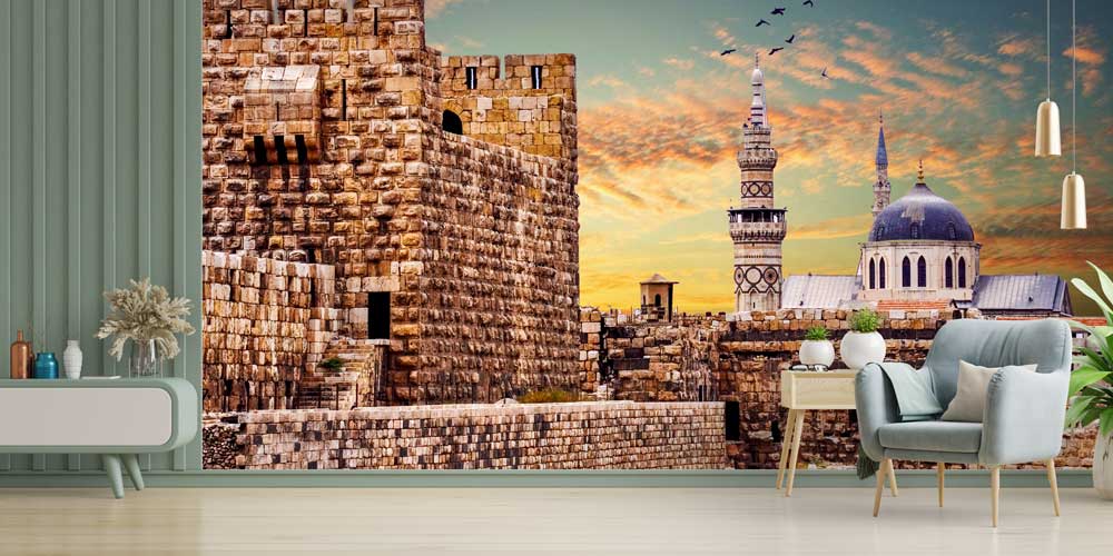 Tarihi Taş Duvarlar ve Cami Manzarası Duvar Kağıdı 10433