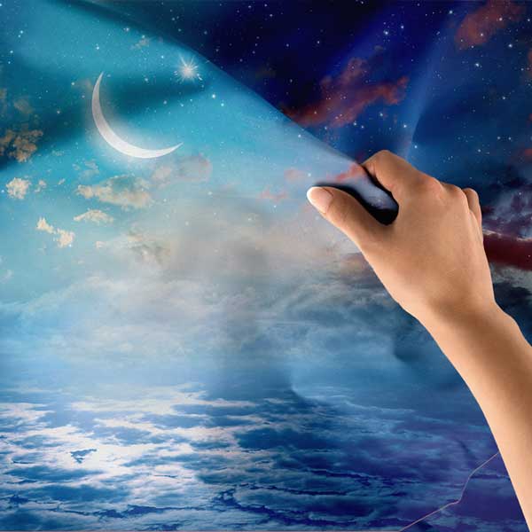 islam-sanati-duvar-dekoru-10604-05 Hilalli Gökyüzü ve Bulut Manzaralı İslami Duvar Örtüsü Kumaş Baskı 10604