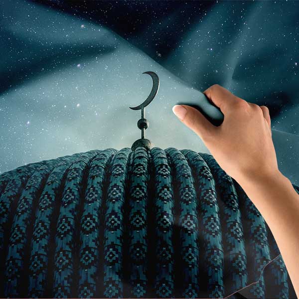 Cami Kubbesi ve Hilal Detaylı İslami Duvar Örtüsü Kumaş Baskı 10605