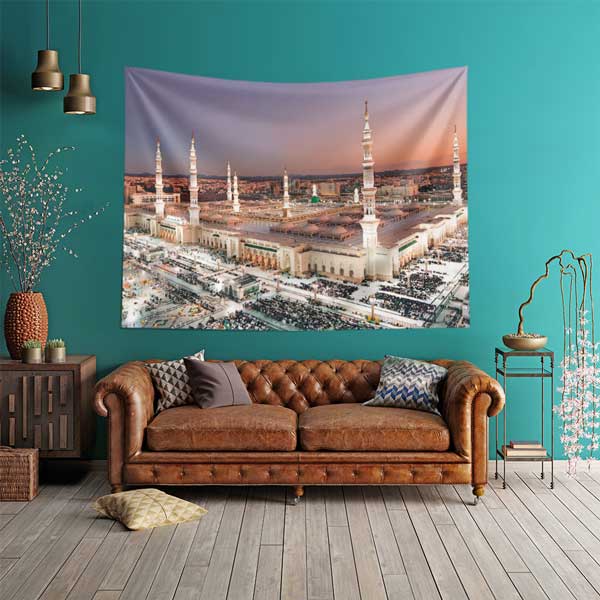 Medine Mescid-i Nebevi Panoramik Görünüm Duvar Örtüsü Kumaş Baskı 10631