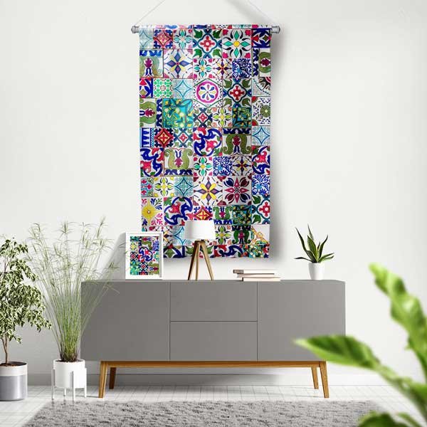 Mozaik Kareli Çok Renkli Duvar Flaması 10652