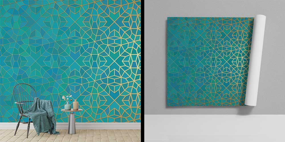 islam-sanati-duvar-kagidi-10408-00 Altın Çizgili İslami Geometrik Duvar Kağıdı 10408