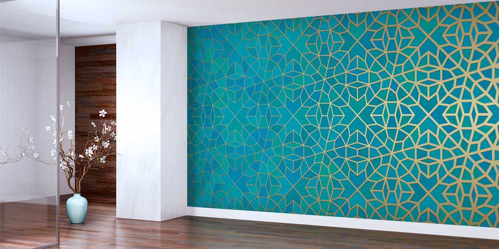 Altın Çizgili İslami Geometrik Duvar Kağıdı 10408