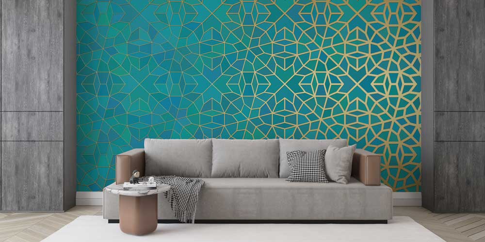 Altın Çizgili İslami Geometrik Duvar Kağıdı 10408