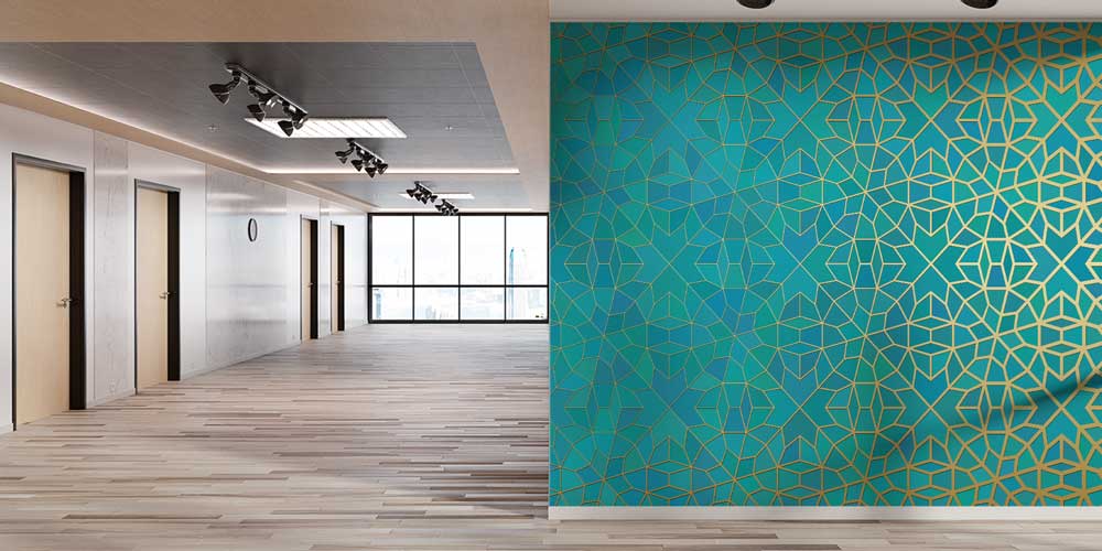 Altın Çizgili İslami Geometrik Duvar Kağıdı 10408