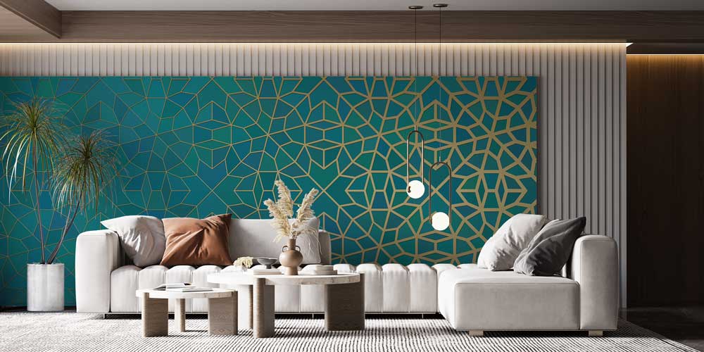 Altın Çizgili İslami Geometrik Duvar Kağıdı 10408