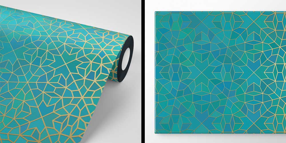 Altın Çizgili İslami Geometrik Duvar Kağıdı 10408