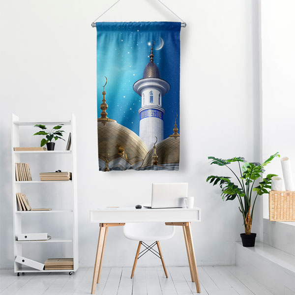 Minare ve Hilal Tasarımlı Duvar Flaması 10743