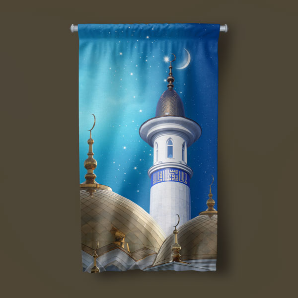 Minare ve Hilal Tasarımlı Duvar Flaması 10743