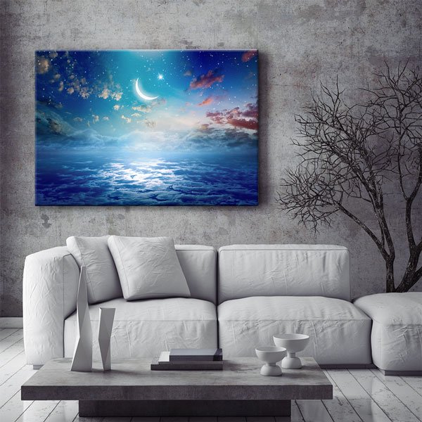 Hilal ve Bulutlu Gökyüzü Manzaralı Kanvas Duvar Tablosu – 10879