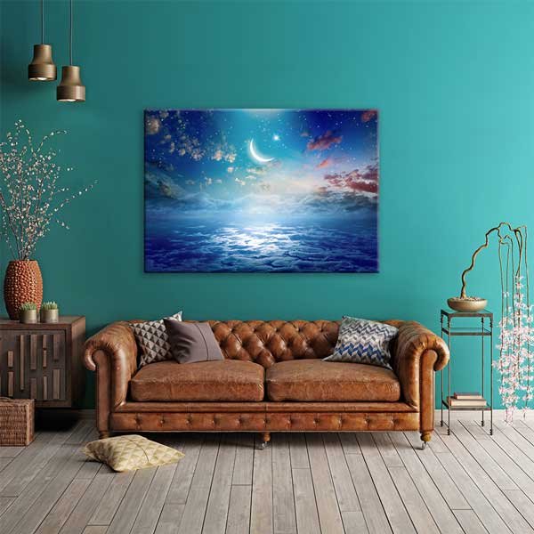Hilal ve Bulutlu Gökyüzü Manzaralı Kanvas Duvar Tablosu – 10879