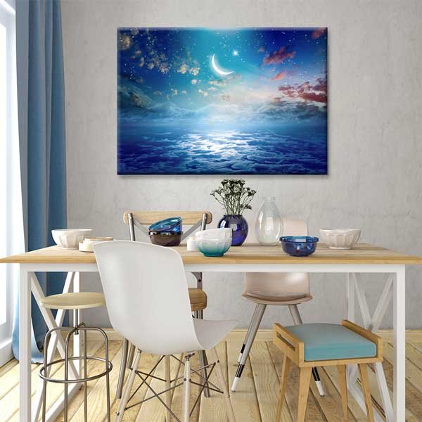 Hilal ve Bulutlu Gökyüzü Manzaralı Kanvas Duvar Tablosu – 10879