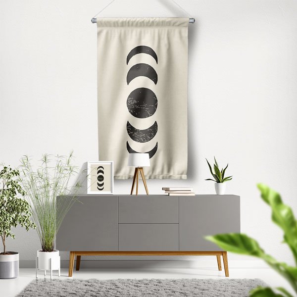 Ay Evreleri Tasarımlı Minimalist Duvar Flaması 10746