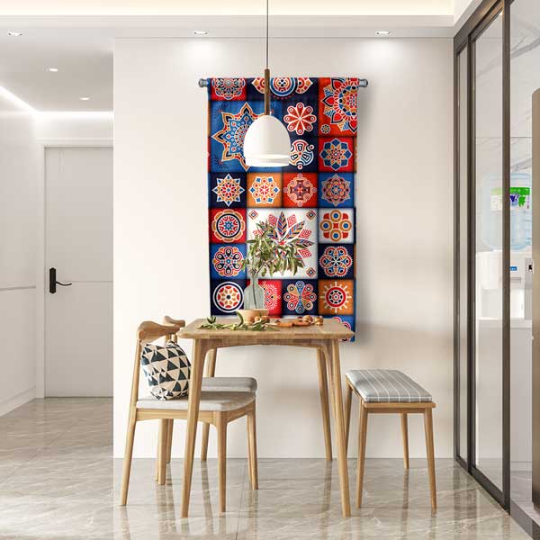 Kareli Mandala Desenli İslami Duvar Flaması 10646