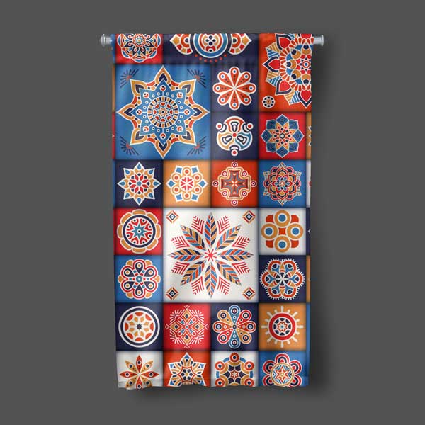 Kareli Mandala Desenli İslami Duvar Flaması 10646