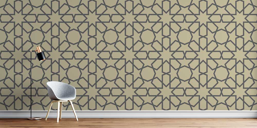 Kahverengi Fon Üzeri Geometrik İslami Duvar Kağıdı 6146