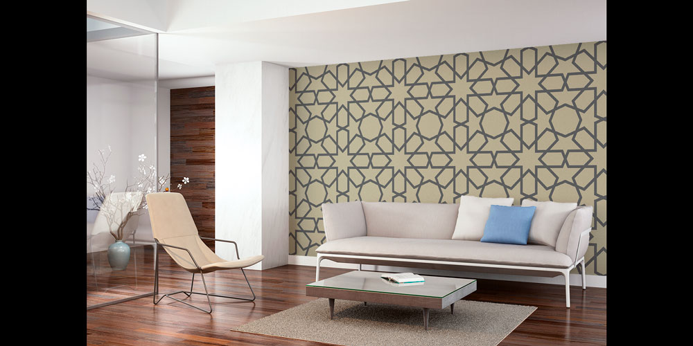 Kahverengi Fon Üzeri Geometrik İslami Duvar Kağıdı 6146