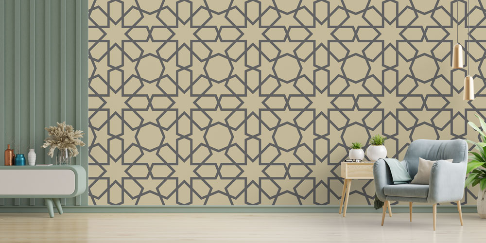 Kahverengi Fon Üzeri Geometrik İslami Duvar Kağıdı 6146