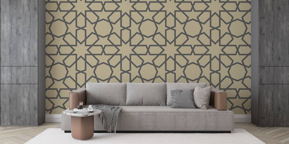 Kahverengi Fon Üzeri Geometrik İslami Duvar Kağıdı 6146