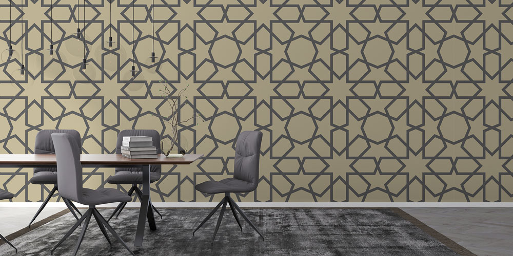 Kahverengi Fon Üzeri Geometrik İslami Duvar Kağıdı 6146