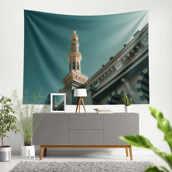 islami-duvar-sanati-10626-00 Medine Mescid-i Nebevi Minare Duvar Örtüsü Kumaş Baskı 10626