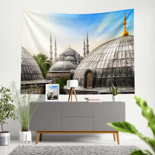 Sultanahmet Camii ve Ayasofya Manzaralı Duvar Örtüsü Kumaş Baskı 10642