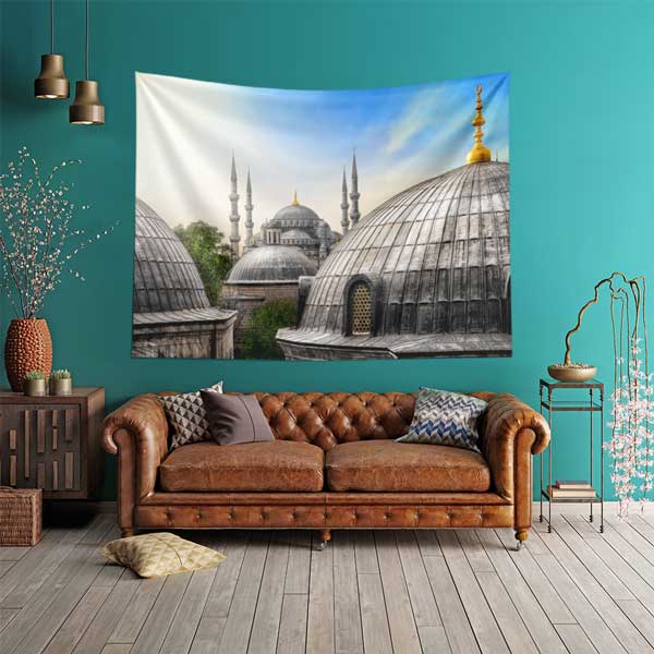 Sultanahmet Camii ve Ayasofya Manzaralı Duvar Örtüsü Kumaş Baskı 10642