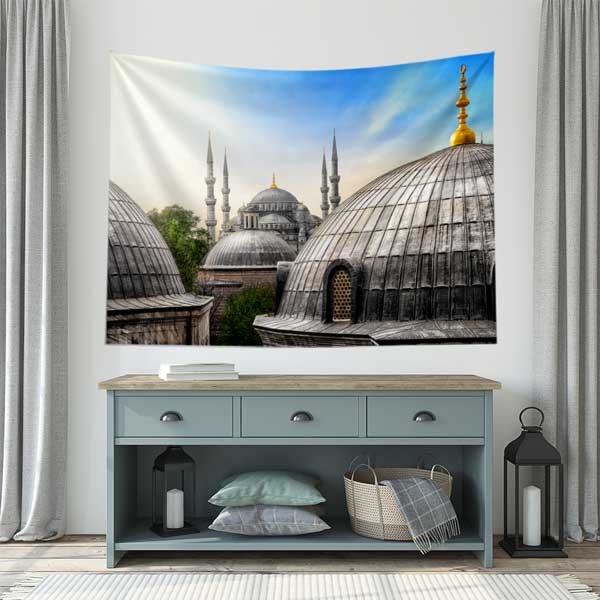 Sultanahmet Camii ve Ayasofya Manzaralı Duvar Örtüsü Kumaş Baskı 10642