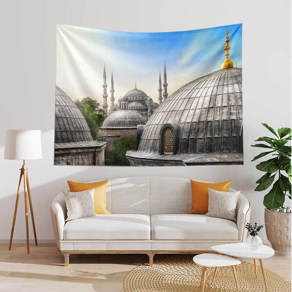 Sultanahmet Camii ve Ayasofya Manzaralı Duvar Örtüsü Kumaş Baskı 10642