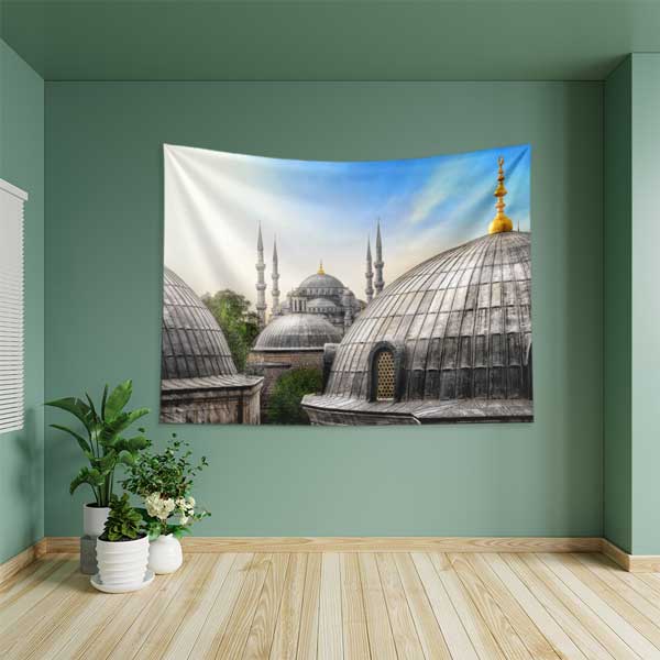 Sultanahmet Camii ve Ayasofya Manzaralı Duvar Örtüsü Kumaş Baskı 10642