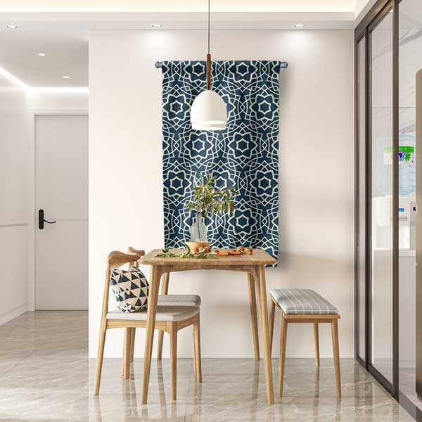 Lacivert Geometrik İslami Desen Duvar Flaması 10664