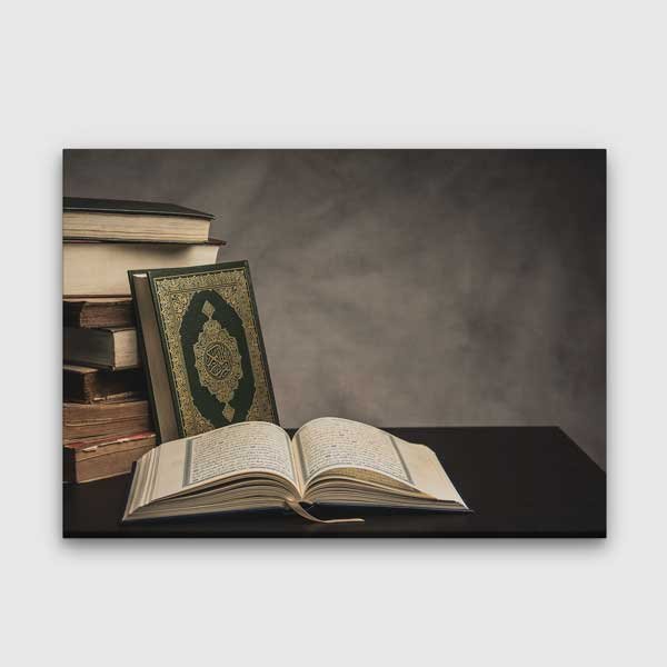 Kur’an-ı Kerim ve Kitaplar Konseptli Kanvas Duvar Tablosu – 10894