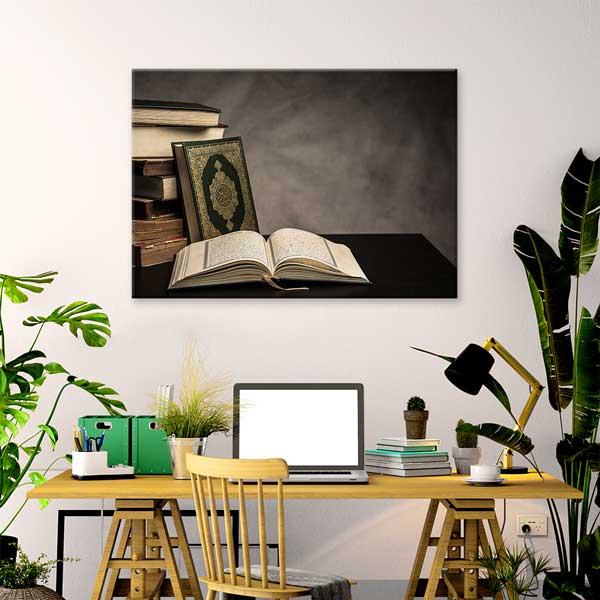 Kur’an-ı Kerim ve Kitaplar Konseptli Kanvas Duvar Tablosu – 10894