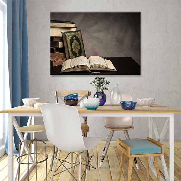Kur’an-ı Kerim ve Kitaplar Konseptli Kanvas Duvar Tablosu – 10894
