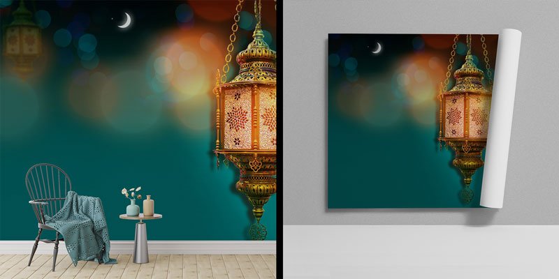 islamic-wall-art-decor-10510-00 İslami Fener Desenli Duvar Kağıdı – Dekoratif Duvar Kaplaması 10510