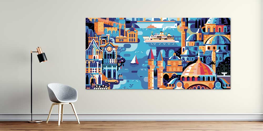 istanbul-duvar-dekorasyon-11923-00 İllüstratif İstanbul Şehir Simgeleri Manzaralı Büyük Ebatlı Duvar Dekoru 11923
