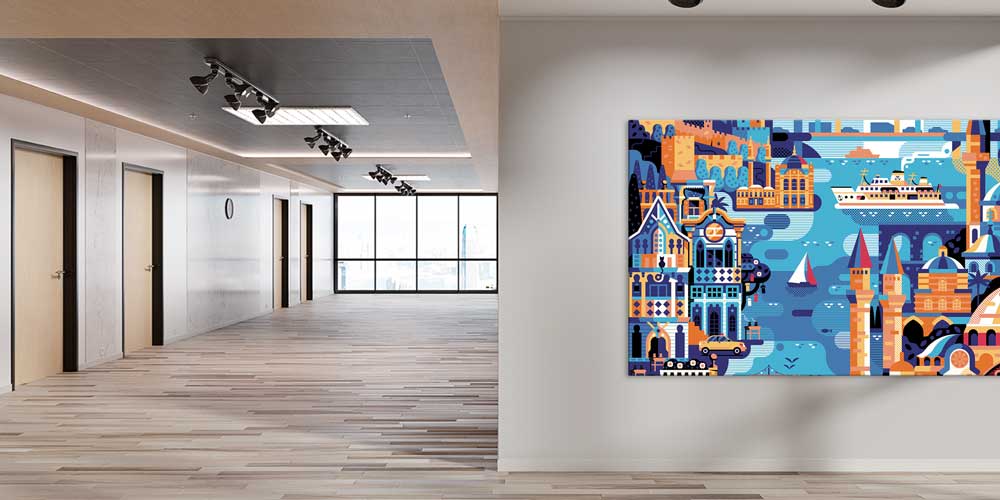 istanbul-duvar-dekorasyon-11923-02 İllüstratif İstanbul Şehir Simgeleri Manzaralı Büyük Ebatlı Duvar Dekoru 11923