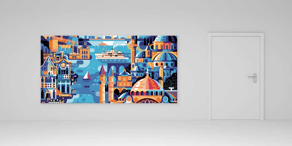 istanbul-duvar-dekorasyon-11923-03 İllüstratif İstanbul Şehir Simgeleri Manzaralı Büyük Ebatlı Duvar Dekoru 11923