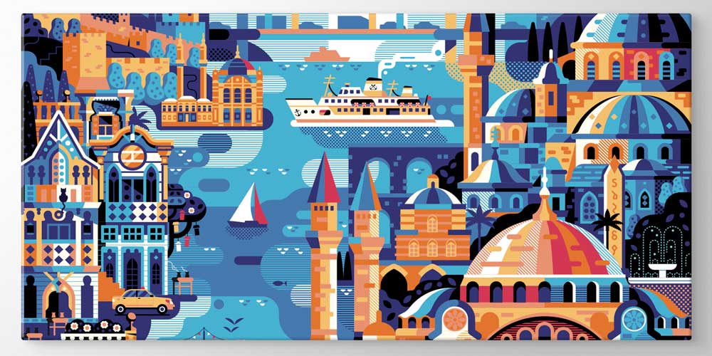 istanbul-duvar-dekorasyon-11923-04 İllüstratif İstanbul Şehir Simgeleri Manzaralı Büyük Ebatlı Duvar Dekoru 11923