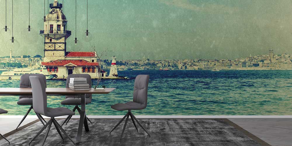 Kız Kulesi Retro Boğaz Manzarası Duvar Kağıdı 11570