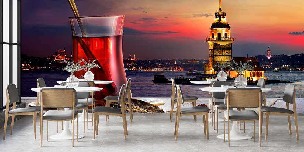 İstanbul Manzaralı Çay Sunumu Duvar Kağıdı 12391
