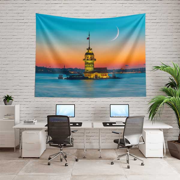 istanbul-duvar-ortusu-11719-04 Kız Kulesi Gün Batımı Hilalli Duvar Örtüsü Kumaş Baskı 11719