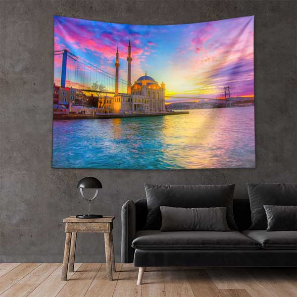Ortaköy Camii Gün Batımı Boğaz Manzaralı Duvar Örtüsü Kumaş Baskı 11720