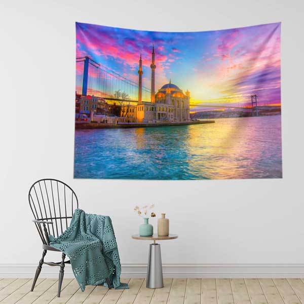 Ortaköy Camii Gün Batımı Boğaz Manzaralı Duvar Örtüsü Kumaş Baskı 11720