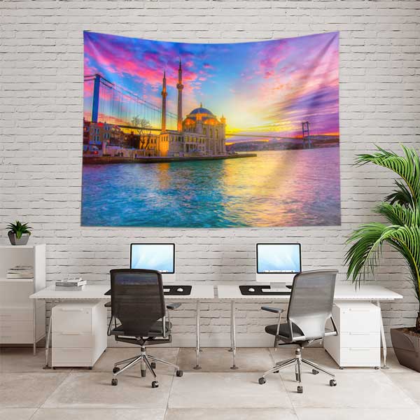 Ortaköy Camii Gün Batımı Boğaz Manzaralı Duvar Örtüsü Kumaş Baskı 11720